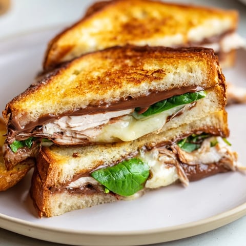 Golden-brown Nutella grilled cheese with chicken, a melty, savory, and sweet sensation ready to enjoy.