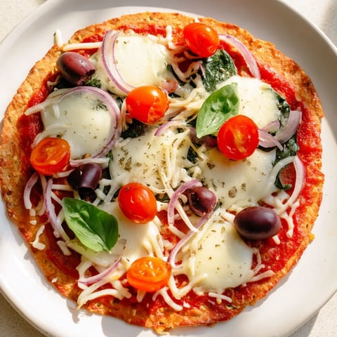Golden-crusted crispy tortilla pizza topped with melted mozzarella, ready for slicing and enjoying.