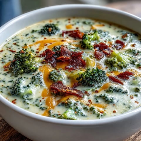 Creamy Broccoli Cheddar Soup in a rustic bowl, topped with extra shredded cheddar and black pepper, served with crusty bread.