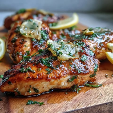 Golden brown, juicy Oven Baked Chicken Breast seasoned with herbs and resting on a white plate.