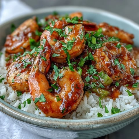 Golden-brown Classic New Orleans Étouffée with succulent shrimp in a rich, dark roux served over fluffy white rice.