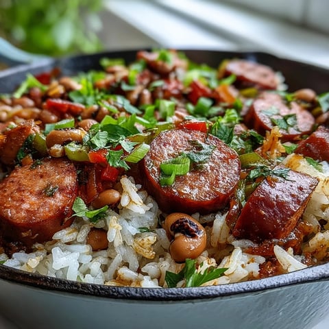 Black-Eyed Pea Jambalaya served in a rustic bowl, garnished with fresh parsley and green onions, ready to enjoy.