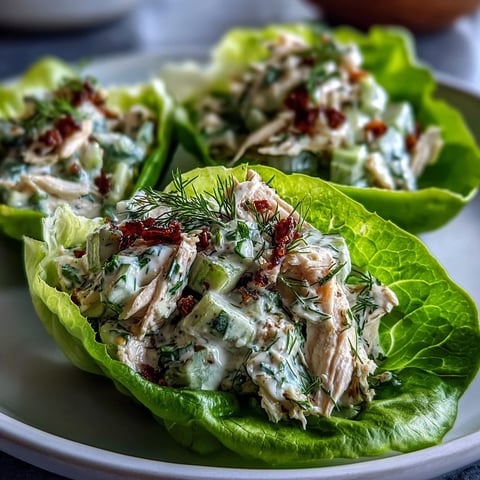 Avocado Herb Chicken Salad Lettuce Cups with creamy avocado and tender chicken in crisp lettuce leaves.  