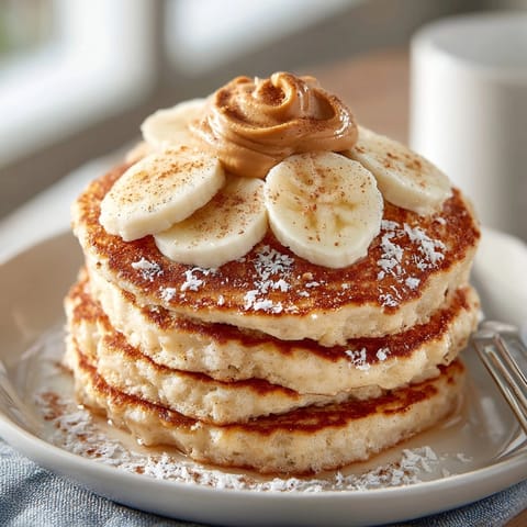 Fluffy fitness protein pancakes dusted with cinnamon, perfect for a healthy post-workout breakfast.