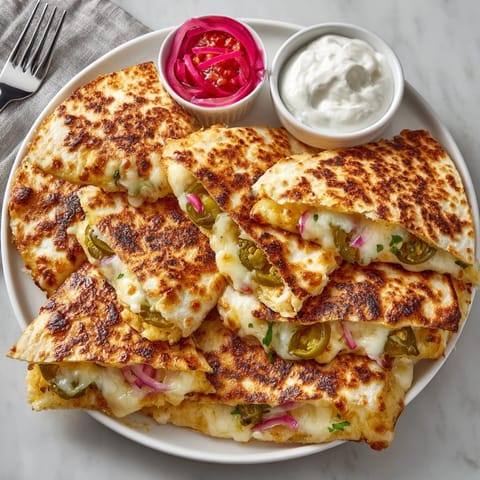 Warm Jalapeño Pickle Quesadilla Wraps with layers of cheese, pickles, and jalapeños, a delicious main meal.
