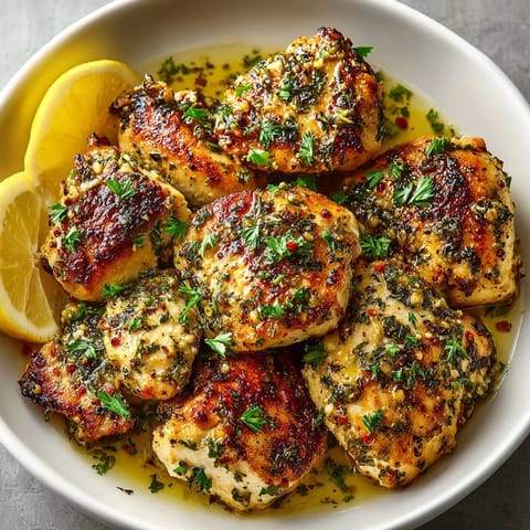 Juicy garlic herb butter chicken breasts sizzling in golden sauce, ready for serving.