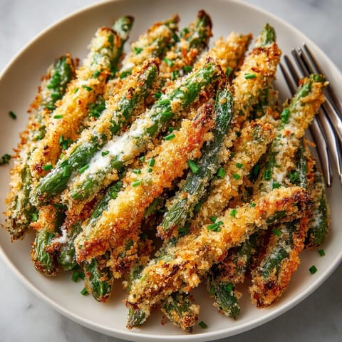 Homemade Air Fryer Green Bean Fries offer a satisfying crunch with creamy, tangy dip.