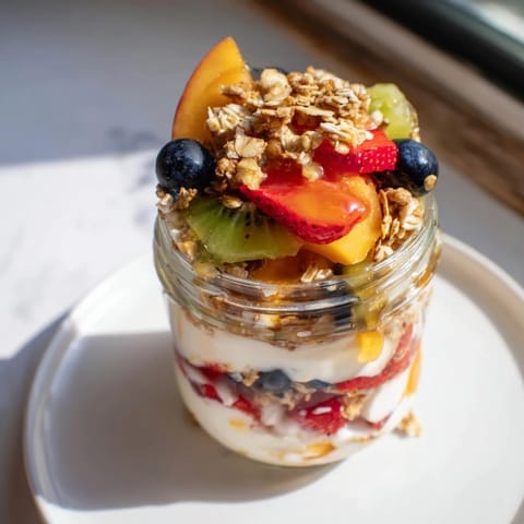 A close-up of a Yogurt Parfait with colorful fruit and granola, ready for a healthy snack.