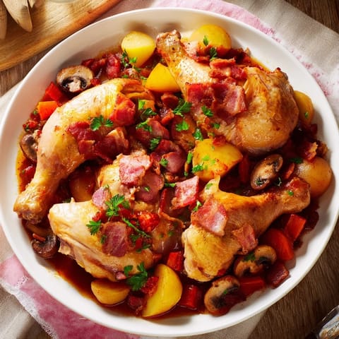 Sizzling bacon and mushrooms enhance the flavor of this comforting Instant Pot Coq au Vin.