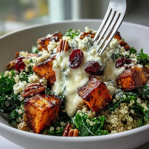 Massaged kale, fluffy quinoa, and pecans topped with tangy lemon tahini dressing.