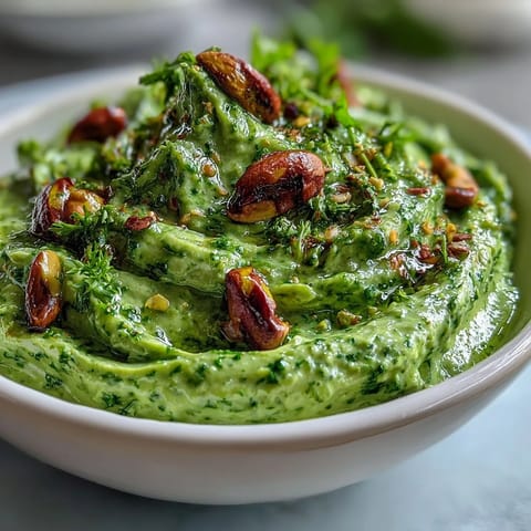 Vibrant green pistachio pesto sauce in a food processor, rich with basil and Parmesan, ready for tossing with pasta.  