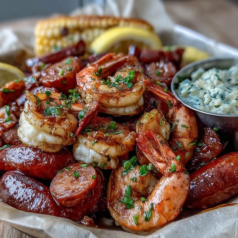Easy crawfish boil foil packets for grill, featuring juicy crawfish, andouille sausage, and Cajun-seasoned vegetables.  