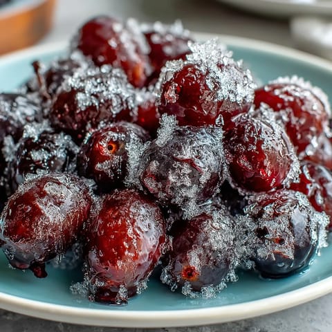 Frozen grape skewers with lime sugar, a refreshing summer snack bursting with juicy, sweet-tart flavor.