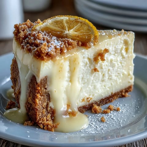 Limoncello cheesecake bars with a buttery graham cracker crust, topped with fresh lemon zest and dusted with powdered sugar.