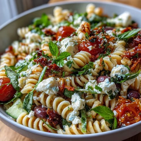 Easy Picnic Pasta Salad with Italian Dressing: vibrant mix of rotini, cherry tomatoes, cucumber, and mozzarella in zesty dressing.