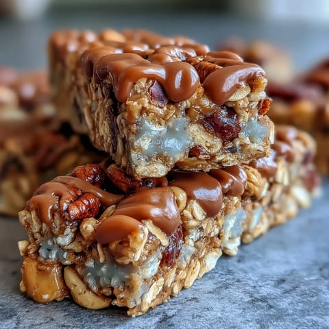 No-Bake Granola Energy Bars with nuts, dried fruit, and oats in a glass dish.
