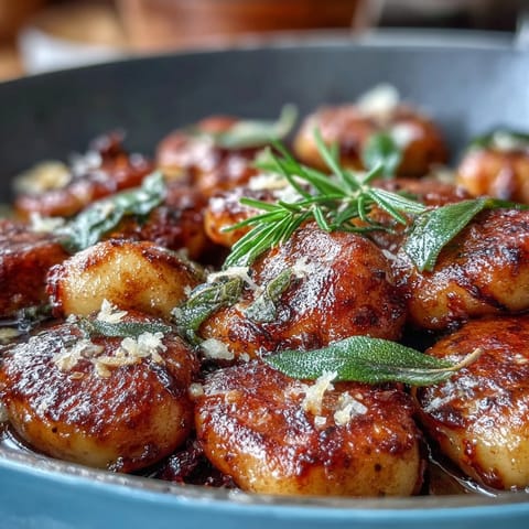 Golden-brown gnocchi pan-fried to perfection, tossed in nutty brown butter with crispy sage leaves and Parmesan cheese.