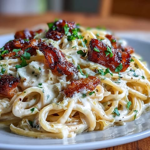 Caramelized Cabbage Carbonara with smoky, creamy sauce on al dente linguine.