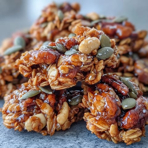 Crispy, wholesome Pumpkin Maple Granola Clusters ready for your morning yogurt bowl.