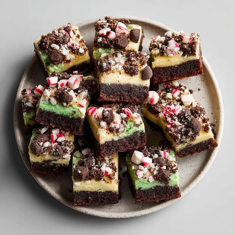 Imagine the layers of the Chaos Cake Peppermint Cookie Crumble Squares with their peppermint candy topping just ready to eat.