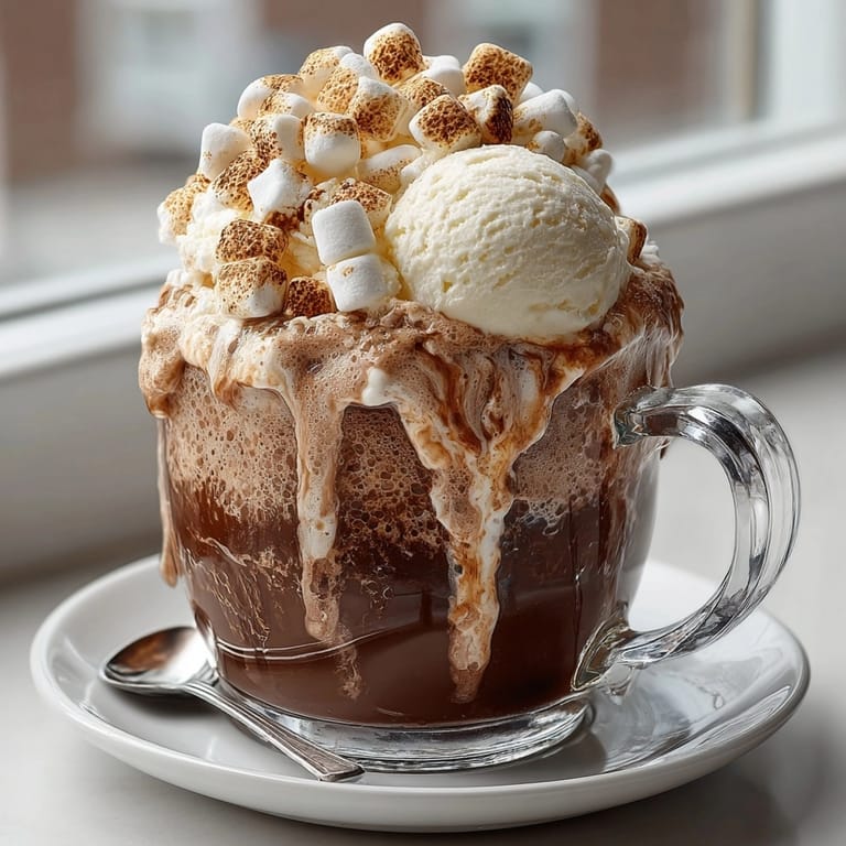 Swirling root beer effervescence complements a rich, layered Root Beer Marshmallow Peak Cocoa Float dessert drink.