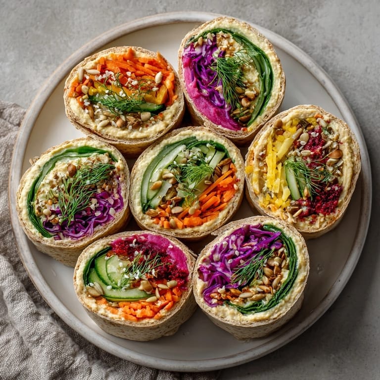 Close-up of the delicious Pink Pickle Crunch veggie wraps, showcasing layers of fresh fillings.