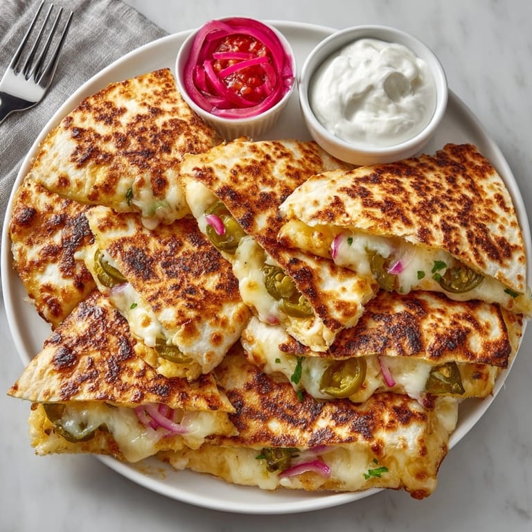 Warm Jalapeño Pickle Quesadilla Wraps with layers of cheese, pickles, and jalapeños, a delicious main meal.