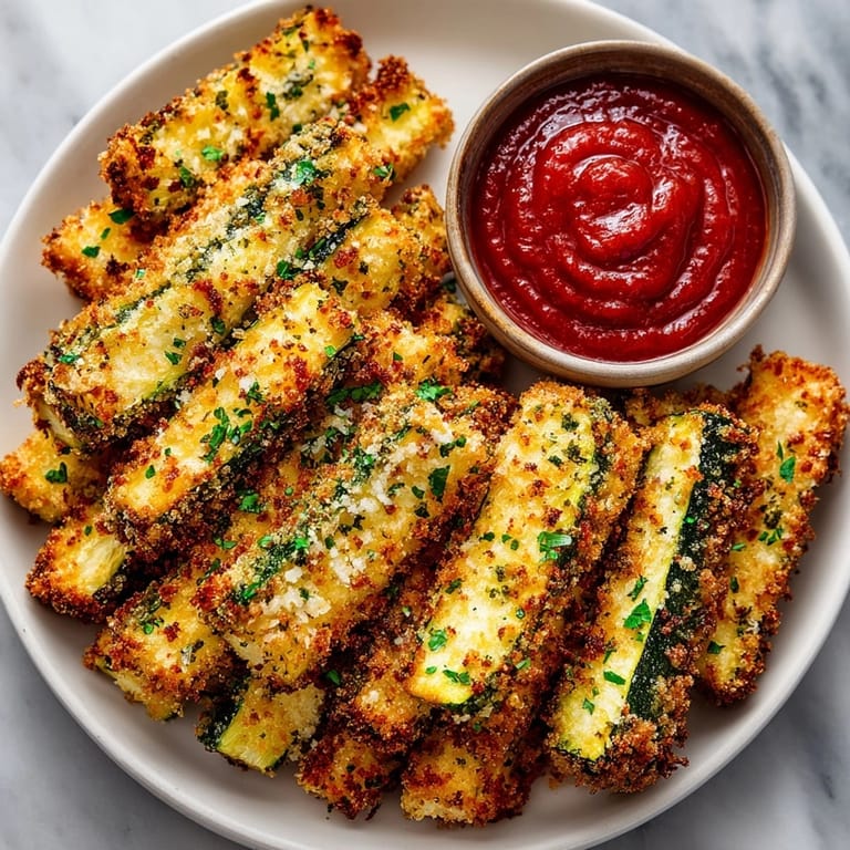 Platter of hot air fryer zucchini fries served as a healthy snack or appetizer.