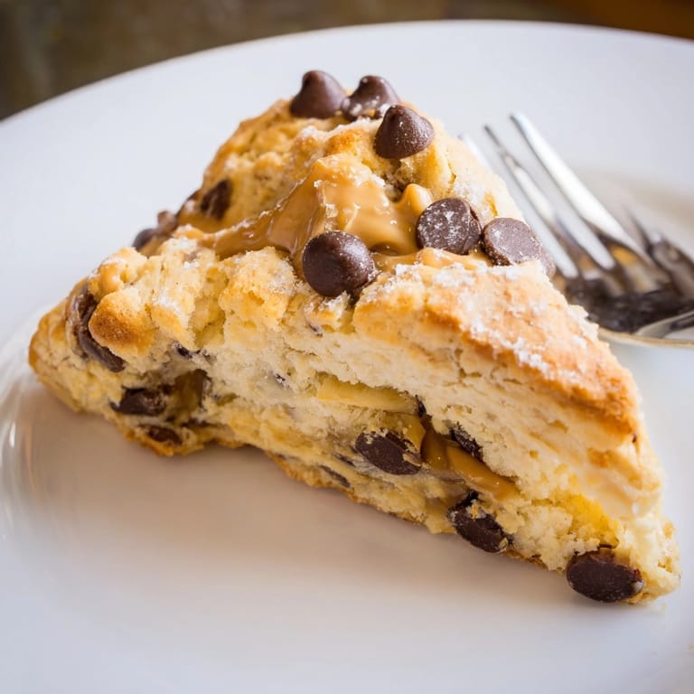 Close-up of homemade Peanut Butter Chocolate Swirl Scones showing the rich, swirled dough.