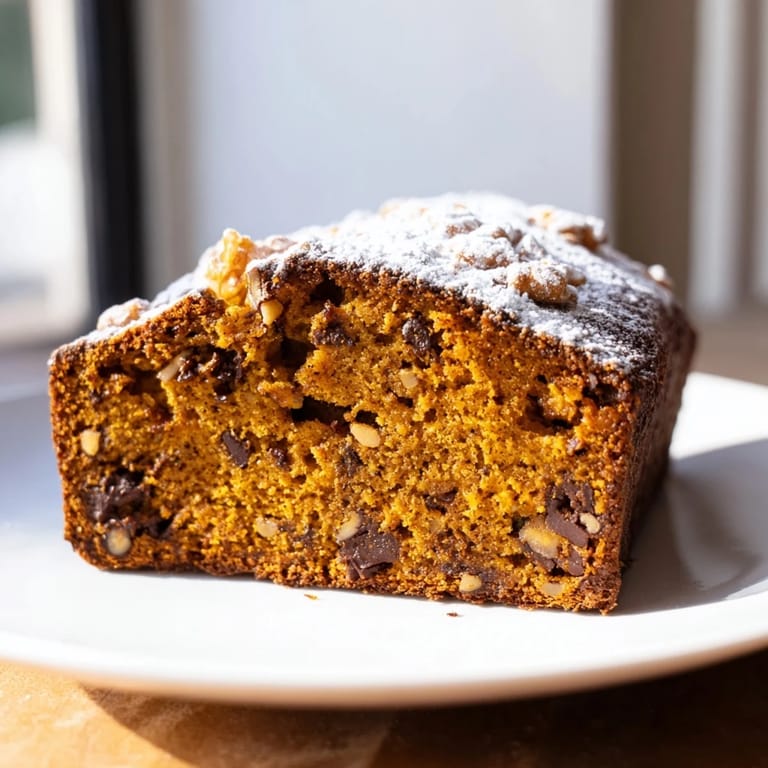 Golden, baked pumpkin bread, served in a loaf, a delicious autumn treat for everyone.