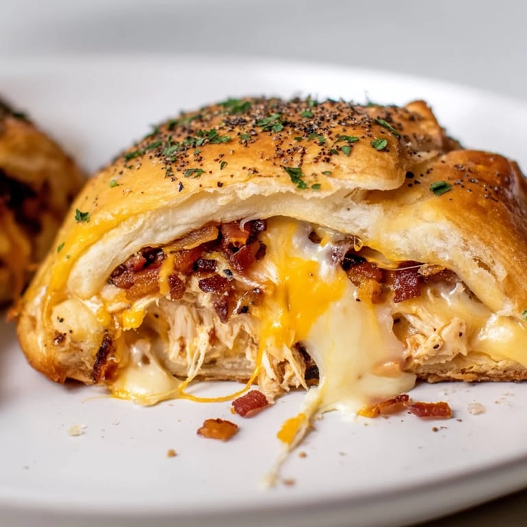 Warm Cheesy Chicken and Bacon Crescent Rolls, a delightful appetizer with crispy bacon, melting cheese, and tender chicken.