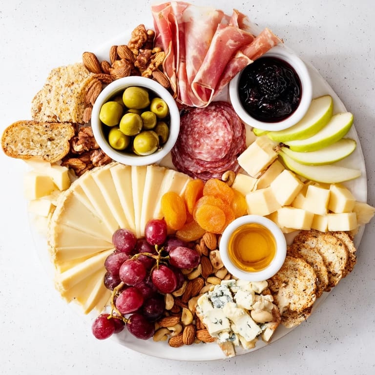 Golden honey and fig jam glisten alongside the delicious ingredients on the Moonlight Picnic Board.