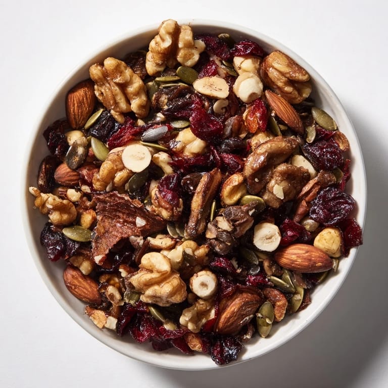 Savory Squirrels Gourmet Nut Bowl, a tempting mix of nuts and fruit, offering a sweet & crunchy homemade treat.