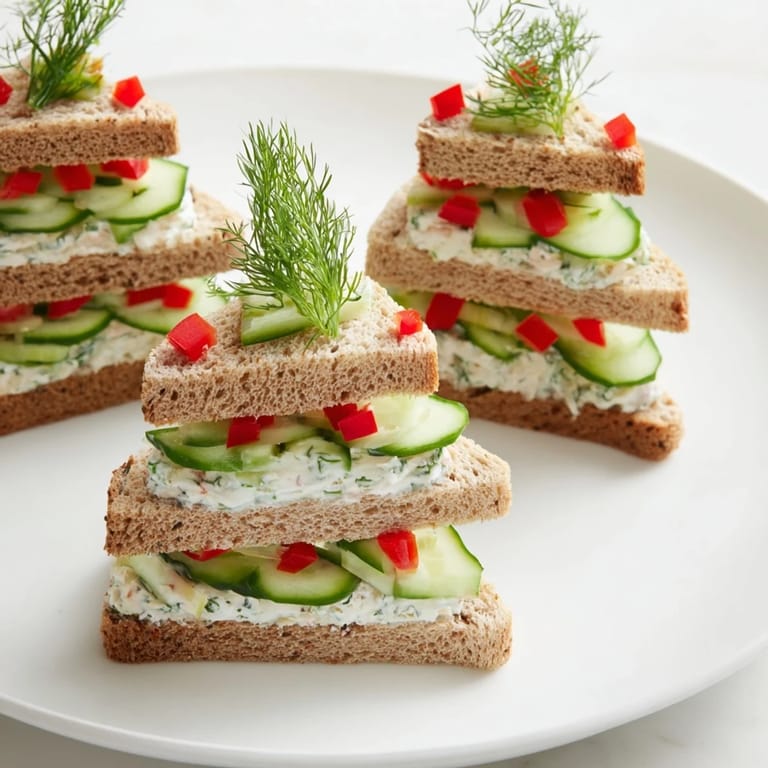 Fresh cucumber rounds and creamy filling make these Cucumber and Cream Cheese Tree Stacks a festive appetizer.