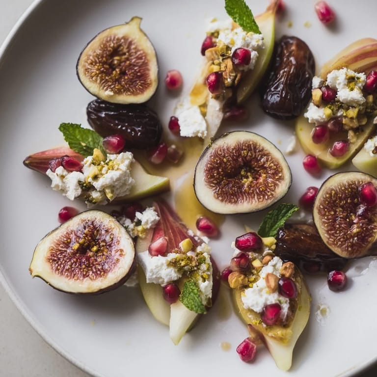 Sweet, juicy figs and dates create a vibrant Winter Fruit: Fig and Date Snowdrift Platter dessert with snowy coconut.