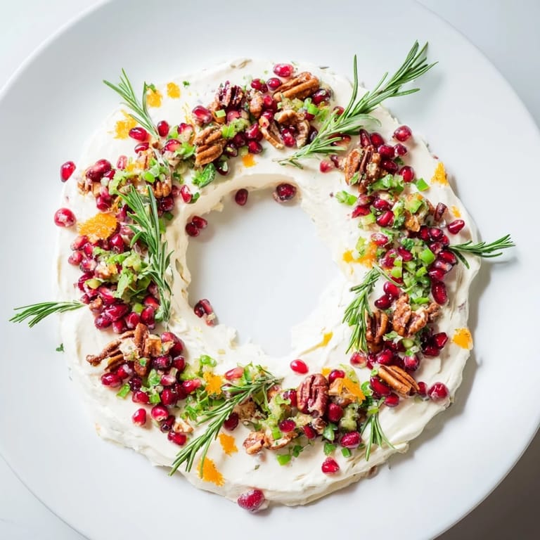 Creamy feta base layered with sweet cranberry topping creates an inviting Cranberry Feta Dip Wreath.
