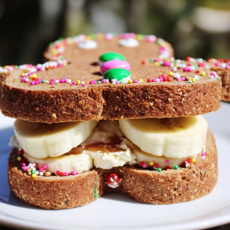 Adorable Gingerbread Man Sandwiches feature creamy filling and joyful raisin and sprinkle details; perfect snack.