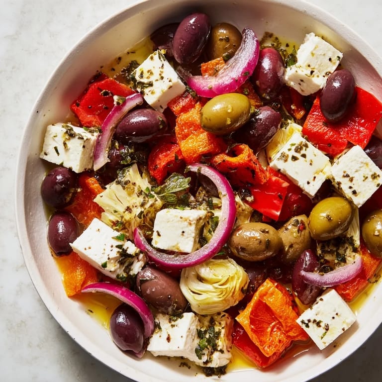 This colorful Black Olive and Sun-Dried Tomato Platter features olives, tomatoes, and creamy feta, ready to serve.