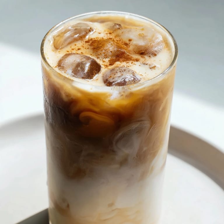 Cold, creamy Iced Brown Sugar Oat Latte, the perfect refreshment with sweet brown sugar notes.
