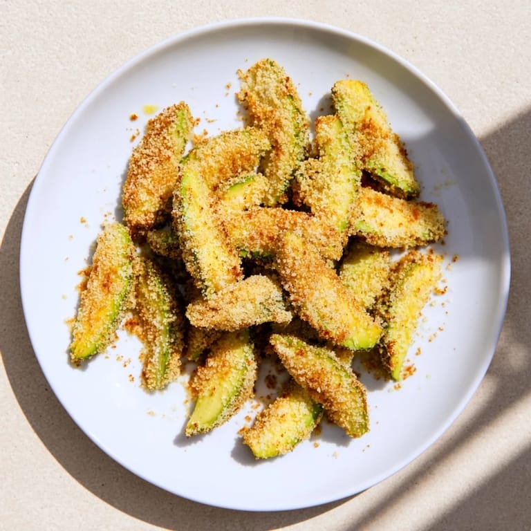 These delicious crispy baked avocado fries are ready to be dipped and enjoyed as a snack!