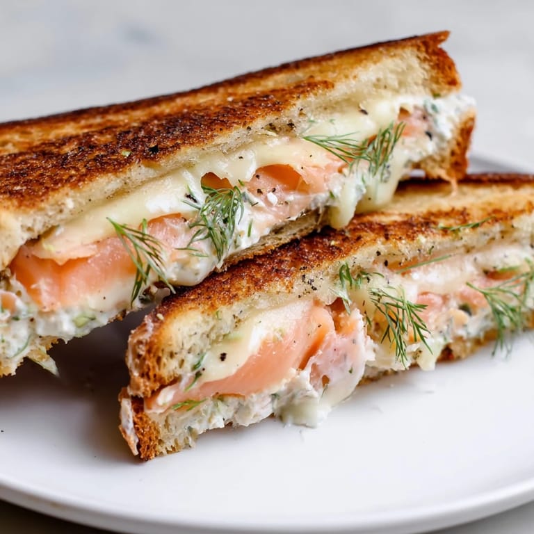 Crisp, toasted bread surrounds creamy cheese and tender smoked salmon in this Smoked Salmon Grilled Cheese.
