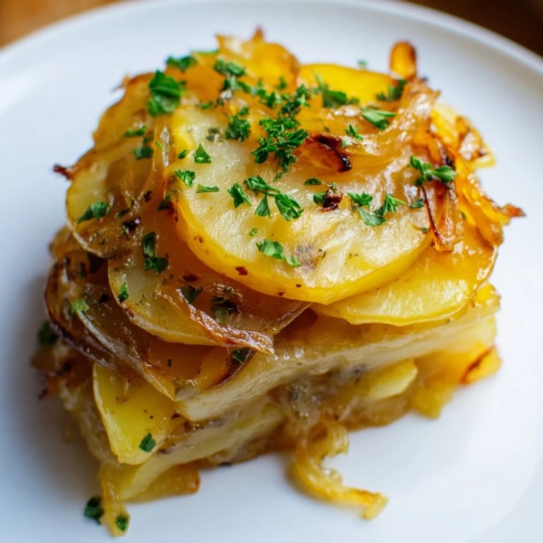 Oven-baked French Onion Soup Potatoes: caramelized onions topping tender potatoes with melted cheese.