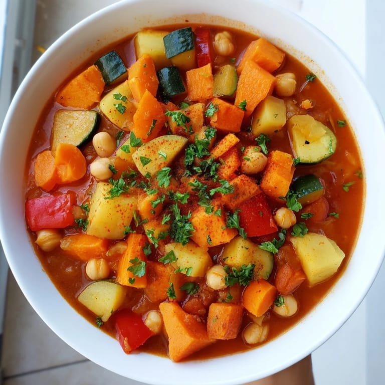 Hearty Vegan Sweet Potato Stew: a close-up of this delicious, simmering stew with beans and fresh herbs.