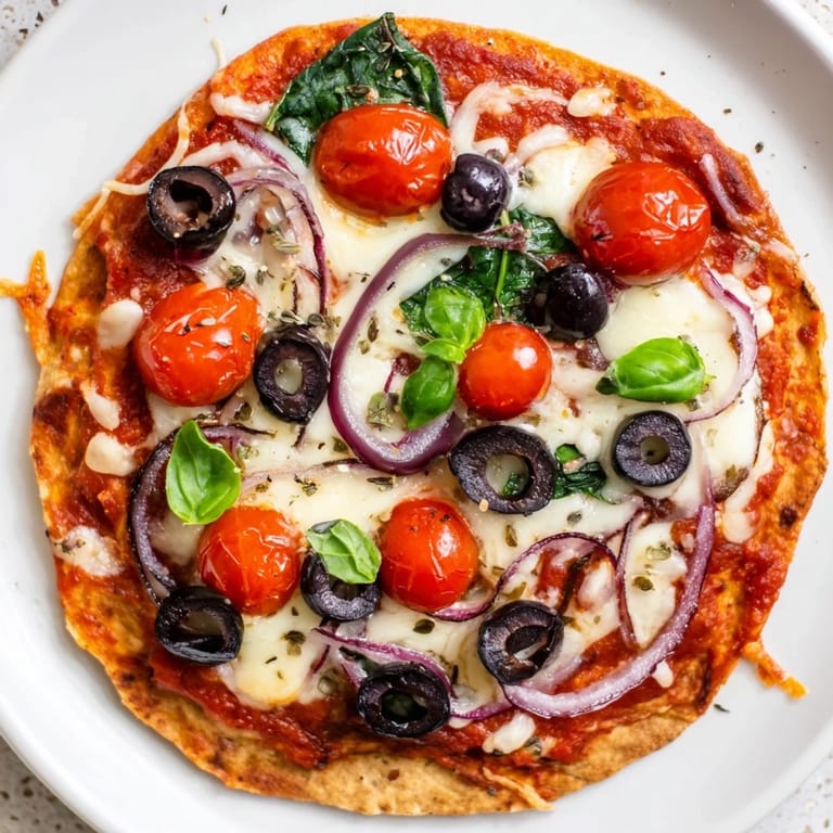 Freshly baked crispy tortilla pizza featuring vibrant toppings and oozing cheese, a quick dinner idea.
