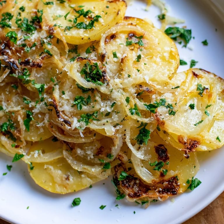 Golden and cheesy French Onion Soup Potatoes feature tender potato slices with sweet onions.