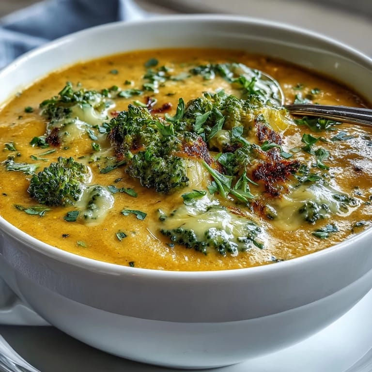 Velvety butternut squash broccoli cheddar soup served in a cozy bowl, paired with crusty bread and a fresh green salad.