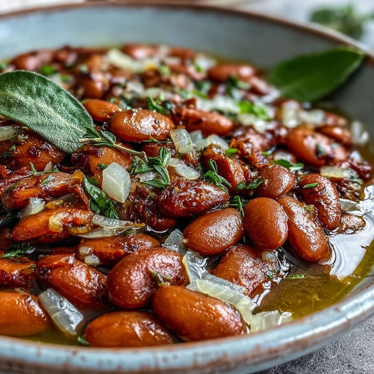 Slow-simmered pinto beans with bay leaves in a Dutch oven, perfect for filling tacos or boosting homemade chili.