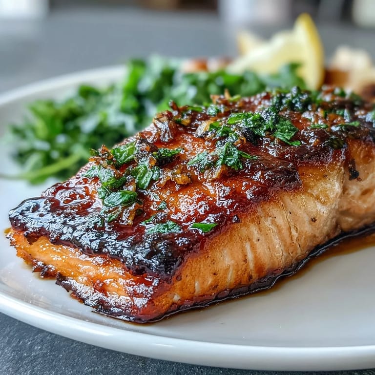 A low-carb dinner of perfectly seared salmon fillets with crisp skin, paired with tender asparagus sautéed in zesty lemon and aromatic garlic.  
