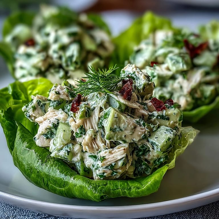 Light and satisfying Avocado Herb Chicken Salad Lettuce Cups, perfect for a healthy gluten-free lunch.