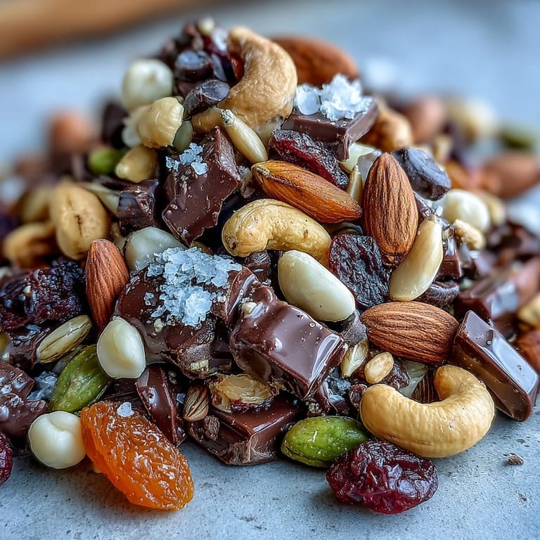 Homemade trail mix with dark chocolate combines roasted almonds, cashews, and tart cranberries for a sweet-savory, beach-ready treat.